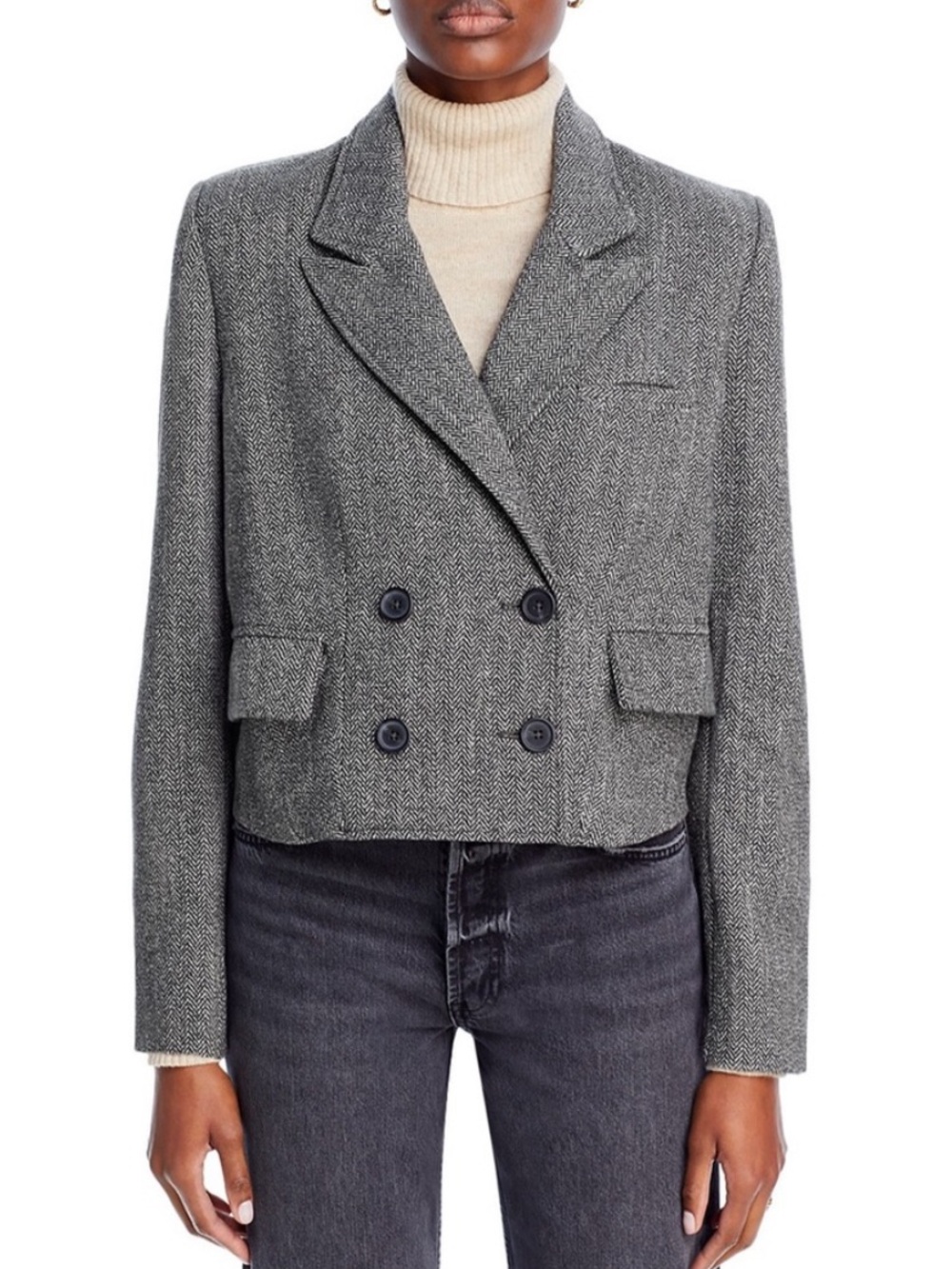 Free People Gray Cropped Double-Breasted Blazer Jacket